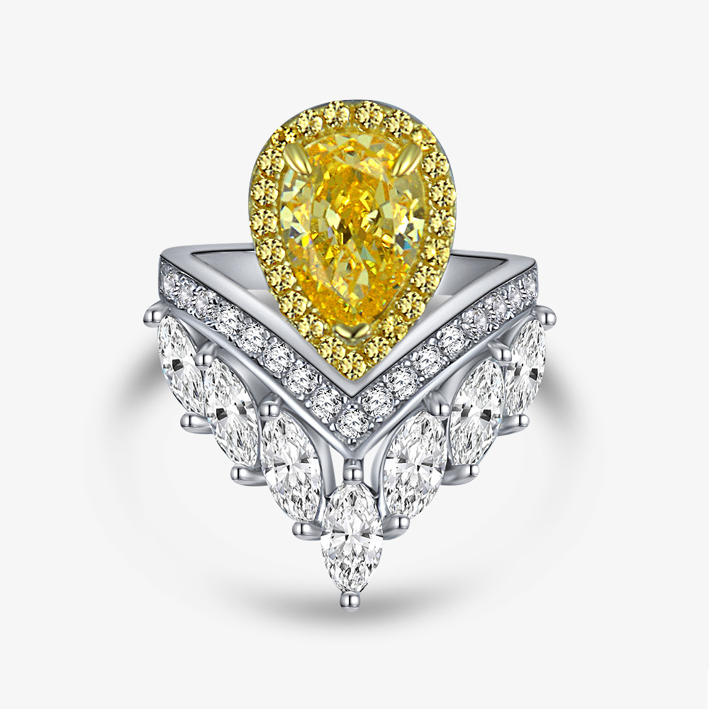 2022轻奢设计皇冠造型戒指4ct水滴7*10高碳钻s925银女戒