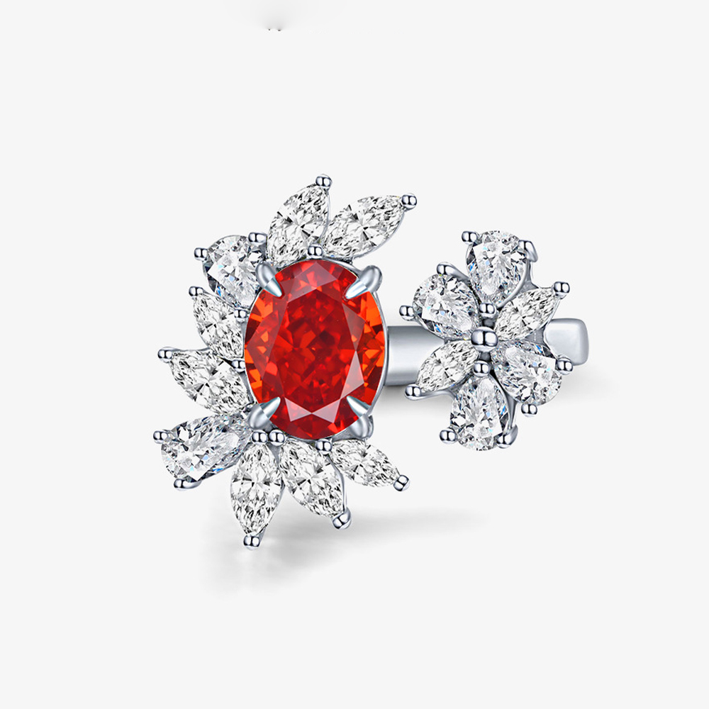 新款蛋形7*9冰花切帕德玛色高碳钻精致搭配925银开口戒指