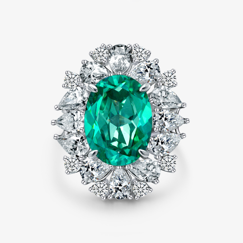 新品测试17ct蛋形合成帕拉伊巴12*16高碳钻戒指高端奢华